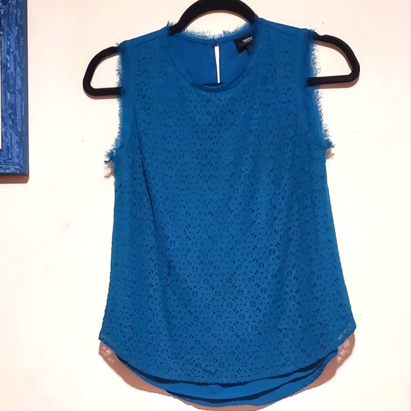 Bright Blue Lace-Patterned Blouse - Picture 1 of 2